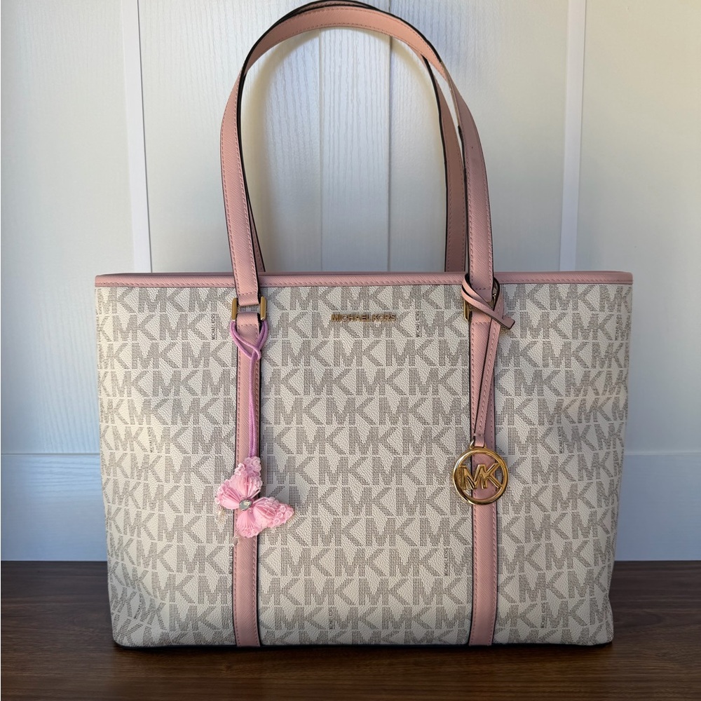 Michael Kors Pink and Beige Signature Tote